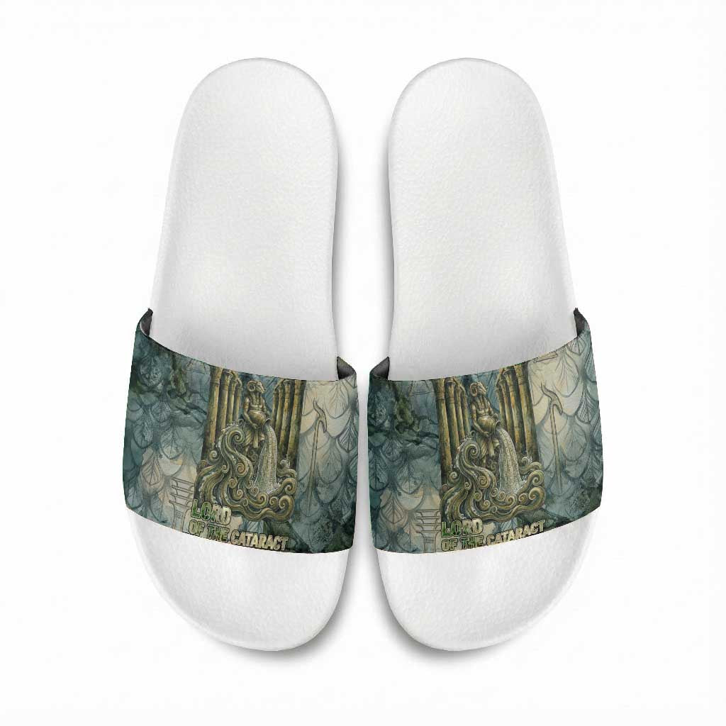 Khnum Ancient Egyptian Slide Sandals with Smoky Leaf, Ram Head Emblem, and Guardian of the Cataract - African Pride