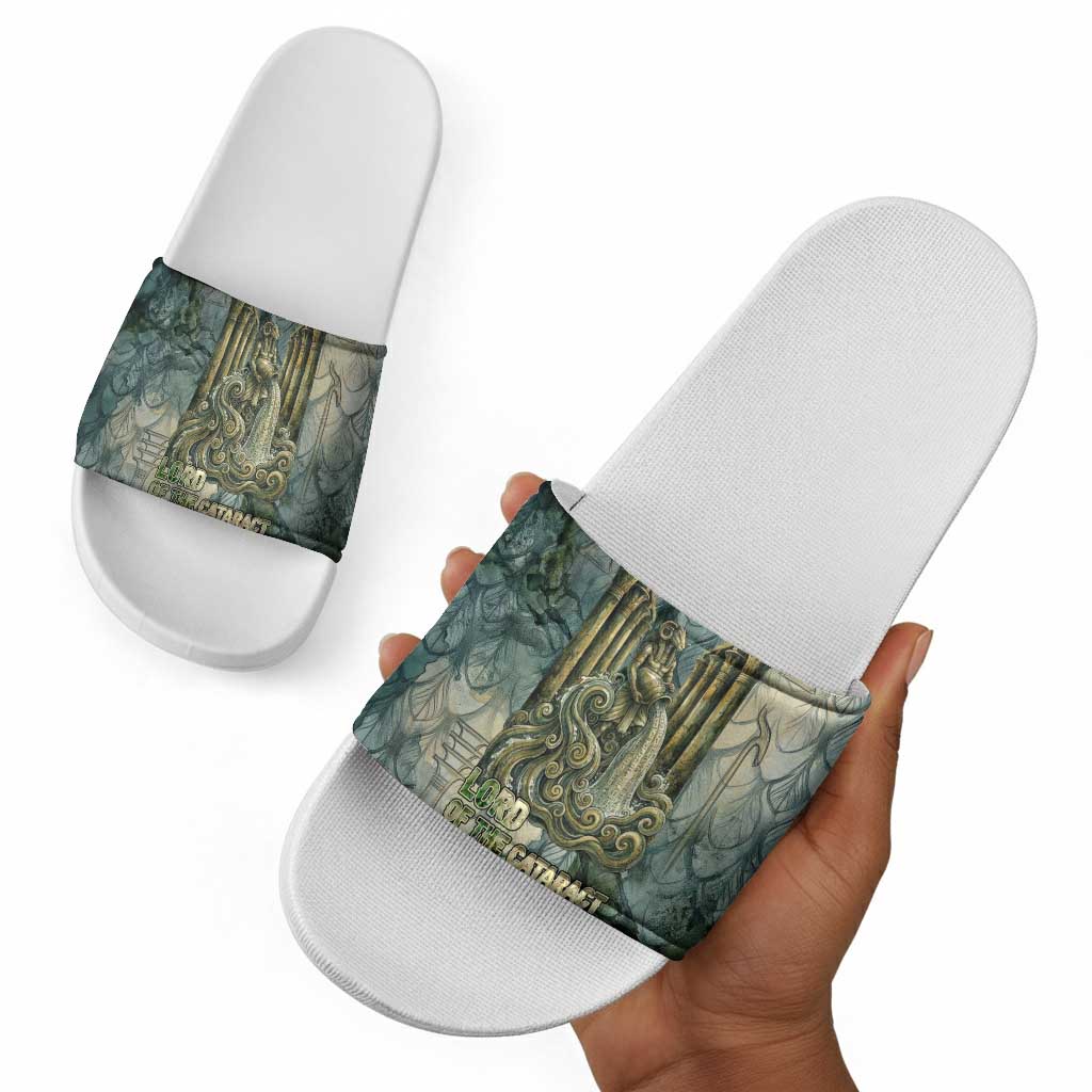 Khnum Ancient Egyptian Slide Sandals with Smoky Leaf, Ram Head Emblem, and Guardian of the Cataract - African Pride