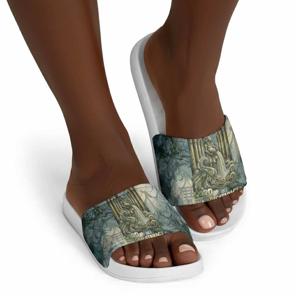 Khnum Ancient Egyptian Slide Sandals with Smoky Leaf, Ram Head Emblem, and Guardian of the Cataract - African Pride