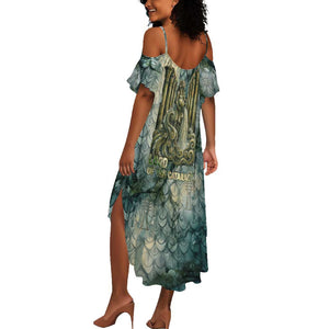 Khnum Ancient Egyptian Summer Maxi Dress with Smoky Leaf, Ram Head Emblem, and Guardian of the Cataract - African Pride