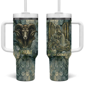 Khnum Ancient Egyptian Tumbler With Handle with Smoky Leaf, Ram Head Emblem, and Guardian of the Cataract - African Pride
