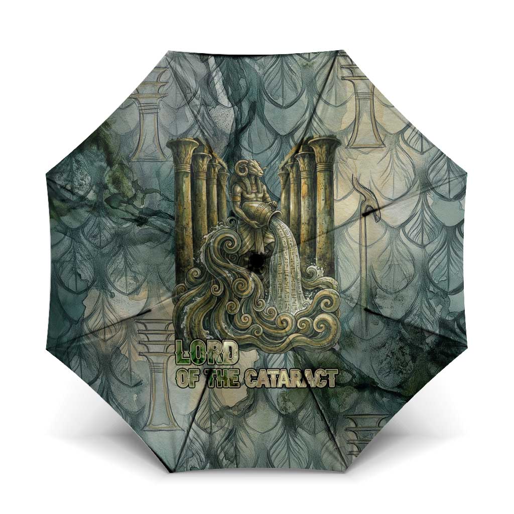 Khnum Ancient Egyptian Umbrella with Smoky Leaf, Ram Head Emblem, and Guardian of the Cataract - African Pride