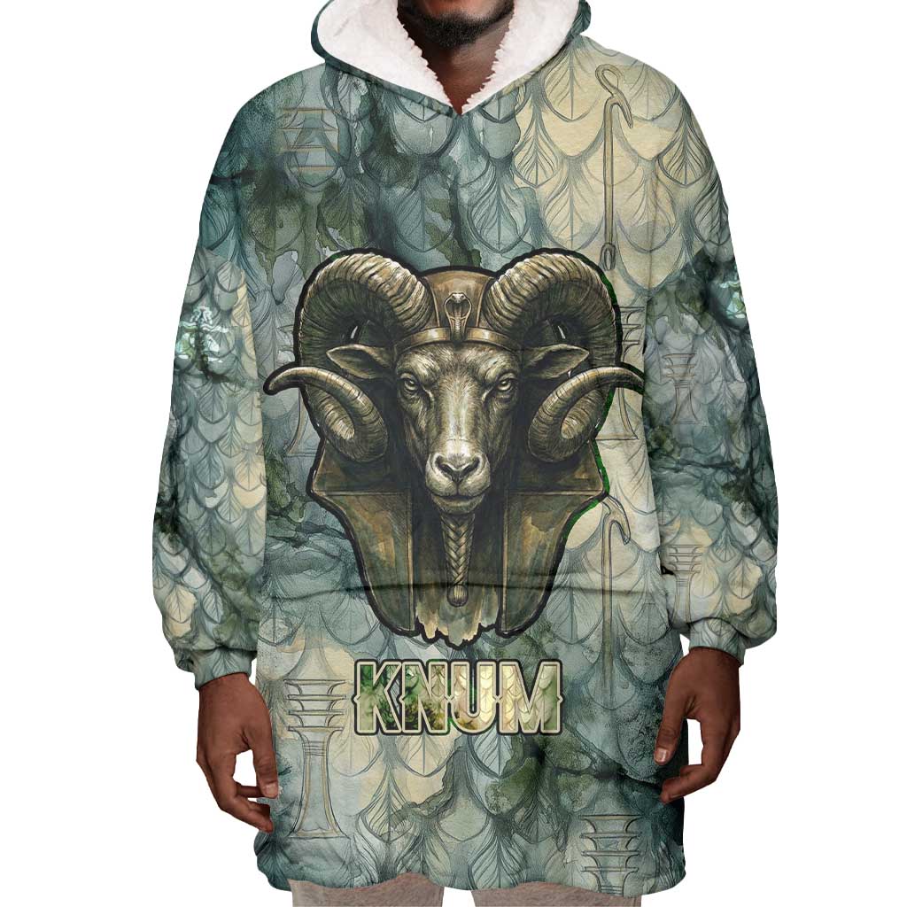 Khnum Ancient Egyptian Wearable Blanket Hoodie with Smoky Leaf, Ram Head Emblem, and Guardian of the Cataract - African Pride