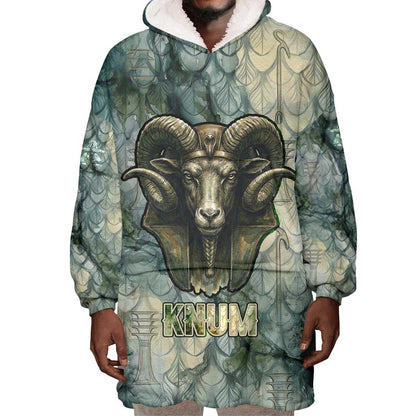 Khnum Ancient Egyptian Wearable Blanket Hoodie with Smoky Leaf, Ram Head Emblem, and Guardian of the Cataract - African Pride