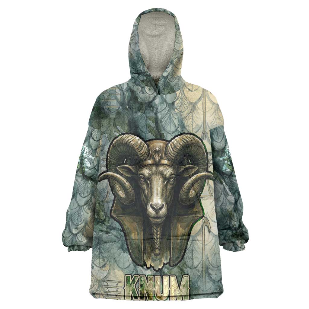 Khnum Ancient Egyptian Wearable Blanket Hoodie with Smoky Leaf, Ram Head Emblem, and Guardian of the Cataract - African Pride