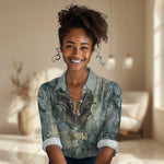 Khnum Ancient Egyptian Women Casual Shirt with Smoky Leaf, Ram Head Emblem, and Guardian of the Cataract - African Pride