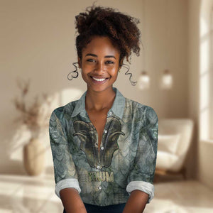 Khnum Ancient Egyptian Women Casual Shirt with Smoky Leaf, Ram Head Emblem, and Guardian of the Cataract - African Pride