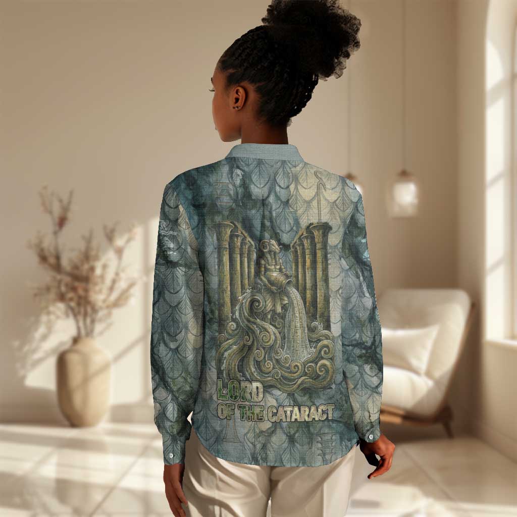 Khnum Ancient Egyptian Women Casual Shirt with Smoky Leaf, Ram Head Emblem, and Guardian of the Cataract - African Pride