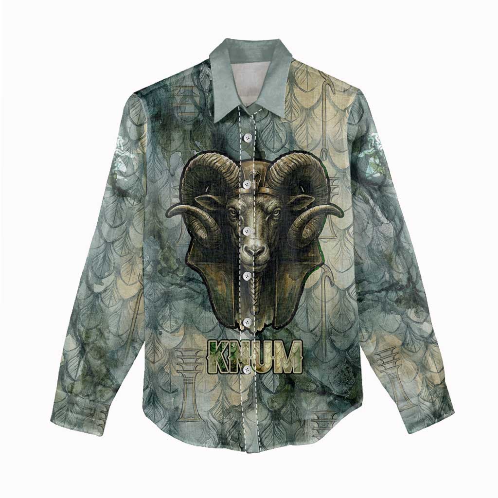 Khnum Ancient Egyptian Women Casual Shirt with Smoky Leaf, Ram Head Emblem, and Guardian of the Cataract - African Pride
