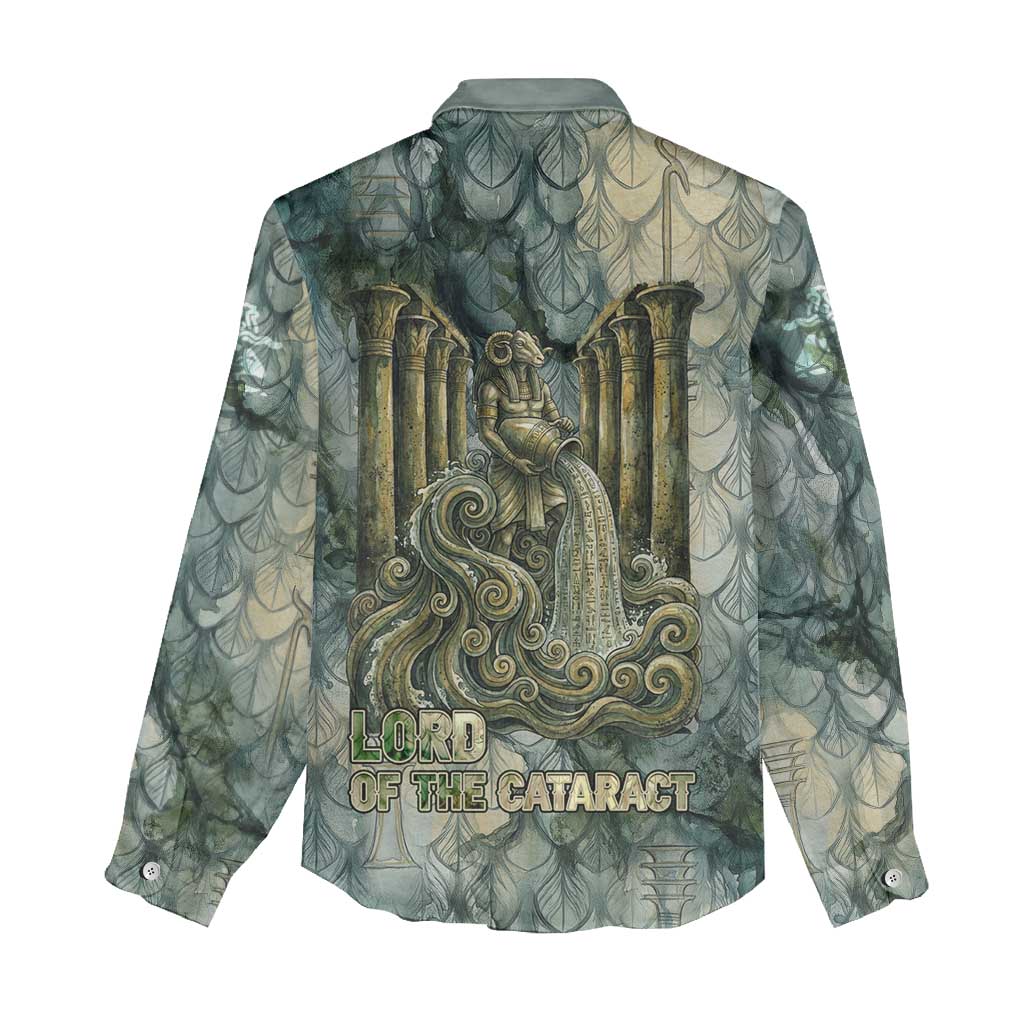 Khnum Ancient Egyptian Women Casual Shirt with Smoky Leaf, Ram Head Emblem, and Guardian of the Cataract - African Pride