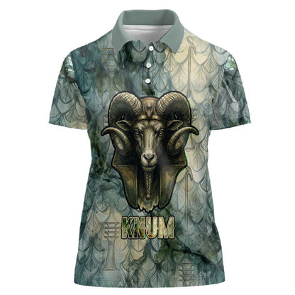 Khnum Ancient Egyptian Women Polo Shirt with Smoky Leaf, Ram Head Emblem, and Guardian of the Cataract - African Pride