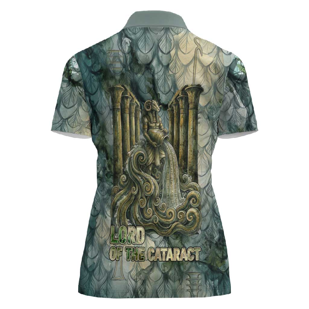 Khnum Ancient Egyptian Women Polo Shirt with Smoky Leaf, Ram Head Emblem, and Guardian of the Cataract - African Pride
