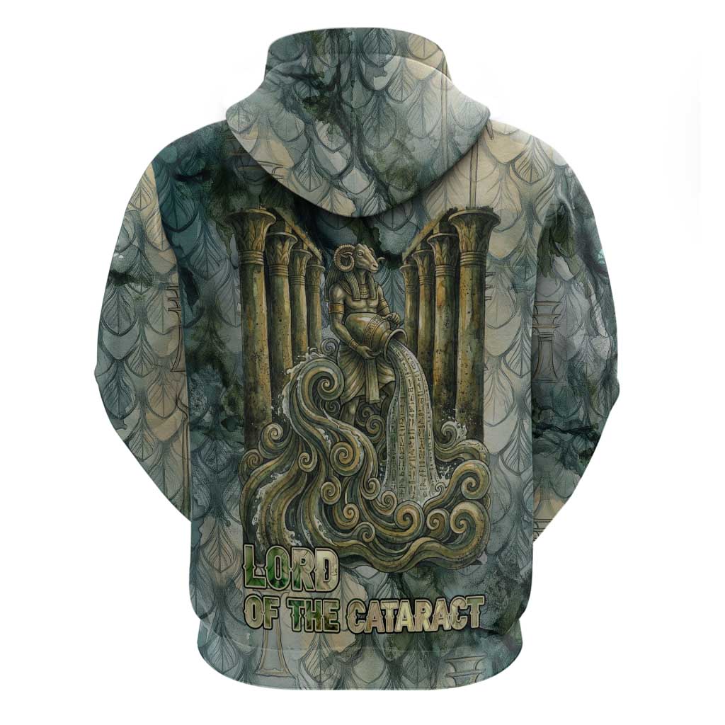 Khnum Ancient Egyptian Zip Hoodie with Smoky Leaf, Ram Head Emblem, and Guardian of the Cataract - African Pride
