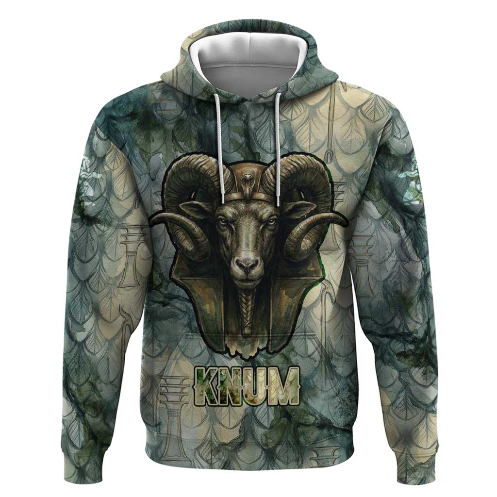 Khnum Ancient Egyptian Zip Hoodie with Smoky Leaf, Ram Head Emblem, and Guardian of the Cataract - African Pride