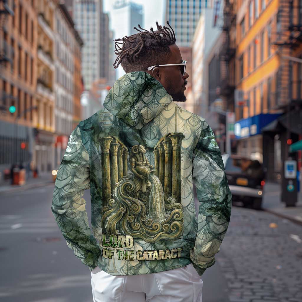 Khnum Ancient Egyptian Zip Hoodie with Smoky Leaf, Ram Head Emblem, and Guardian of the Cataract - African Pride