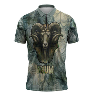 Khnum Ancient Egyptian Zipper Polo Shirt with Smoky Leaf, Ram Head Emblem, and Guardian of the Cataract - African Pride
