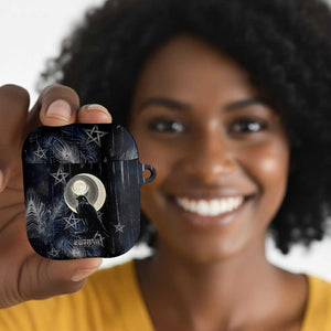 Khonsu AirPods Case Ancient Egyptian Dark Feather Pattern, Moonlit Raven Symbol, and Eye Lotus - African Pride
