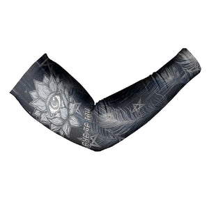 Khonsu Arm Sleeves Ancient Egyptian Dark Feather Pattern, Moonlit Raven Symbol, and Eye Lotus - African Pride