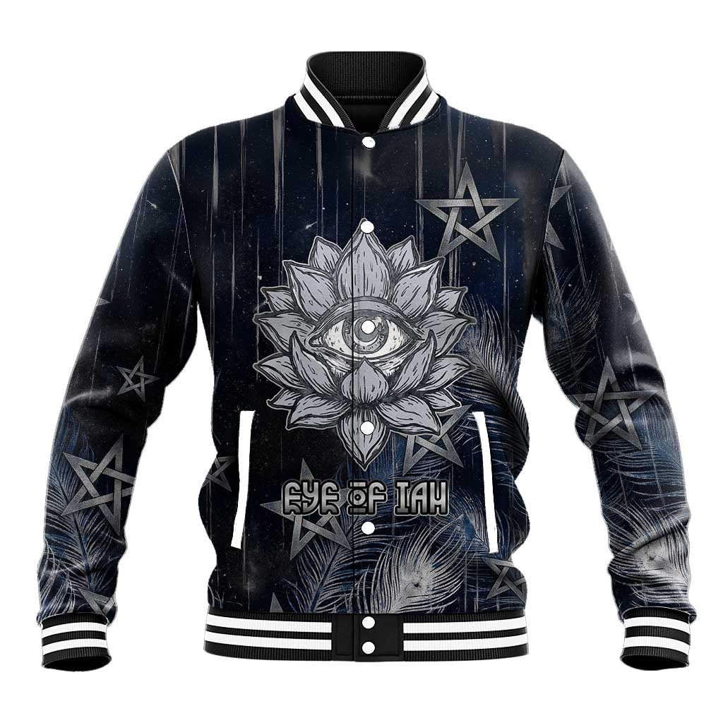 Khonsu Baseball Jacket Ancient Egyptian Dark Feather Pattern, Moonlit Raven Symbol, and Eye Lotus - African Pride
