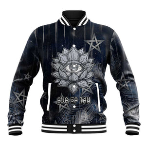 Khonsu Baseball Jacket Ancient Egyptian Dark Feather Pattern, Moonlit Raven Symbol, and Eye Lotus - African Pride