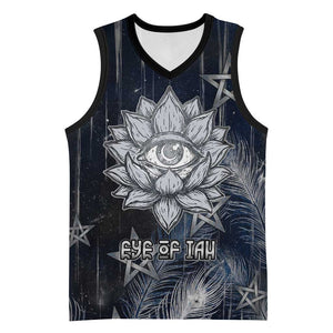 Khonsu Basketball Jersey Ancient Egyptian Dark Feather Pattern, Moonlit Raven Symbol, and Eye Lotus - African Pride