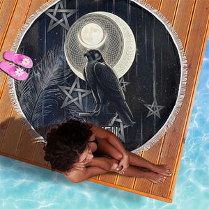 Khonsu Beach Blanket Ancient Egyptian Dark Feather Pattern, Moonlit Raven Symbol, and Eye Lotus - African Pride