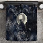 Khonsu Bedding Set Ancient Egyptian Dark Feather Pattern, Moonlit Raven Symbol, and Eye Lotus - African Pride