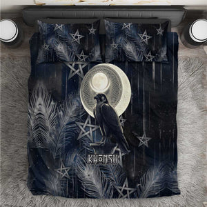 Khonsu Bedding Set Ancient Egyptian Dark Feather Pattern, Moonlit Raven Symbol, and Eye Lotus - African Pride