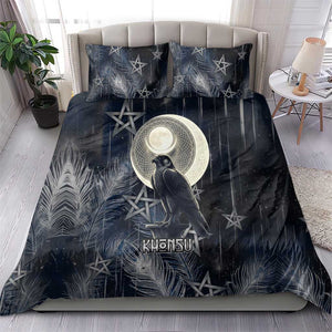 Khonsu Bedding Set Ancient Egyptian Dark Feather Pattern, Moonlit Raven Symbol, and Eye Lotus - African Pride