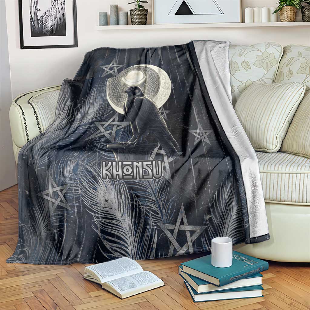 Khonsu Blanket Ancient Egyptian Dark Feather Pattern, Moonlit Raven Symbol, and Eye Lotus - African Pride