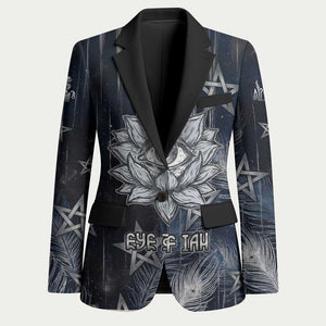 Khonsu Blazer Ancient Egyptian Dark Feather Pattern, Moonlit Raven Symbol, and Eye Lotus - African Pride