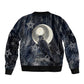 Khonsu Bomber Jacket Ancient Egyptian Dark Feather Pattern, Moonlit Raven Symbol, and Eye Lotus - African Pride