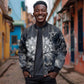 Khonsu Bomber Jacket Ancient Egyptian Dark Feather Pattern, Moonlit Raven Symbol, and Eye Lotus - African Pride