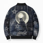 Khonsu Bomber Puffer Jacket Ancient Egyptian Dark Feather Pattern, Moonlit Raven Symbol, and Eye Lotus - African Pride