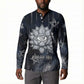 Khonsu Button Sweatshirt Ancient Egyptian Dark Feather Pattern, Moonlit Raven Symbol, and Eye Lotus
