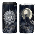 Khonsu 4 in 1 Can Cooler Tumbler Ancient Egyptian Dark Feather Pattern, Moonlit Raven Symbol, and Eye Lotus - African Pride