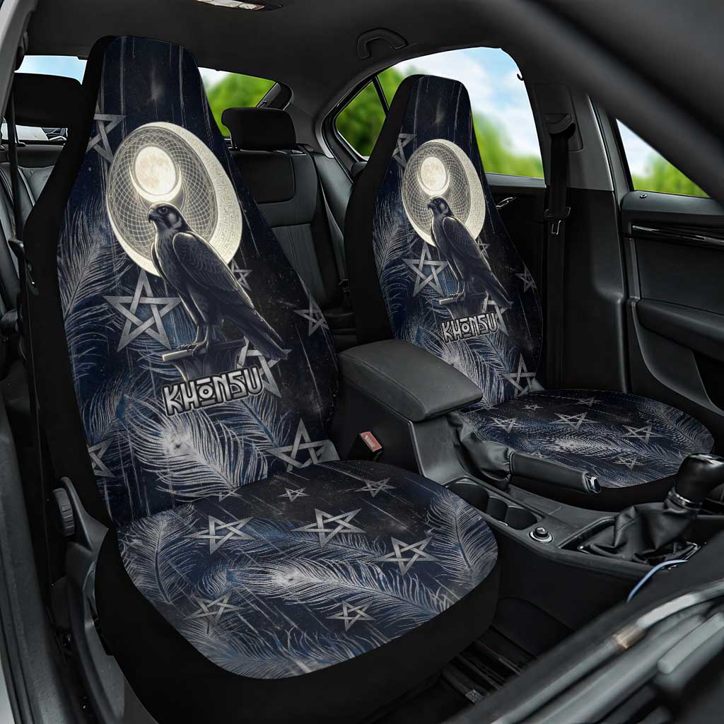 Khonsu Car Seat Cover Ancient Egyptian Dark Feather Pattern, Moonlit Raven Symbol, and Eye Lotus - African Pride