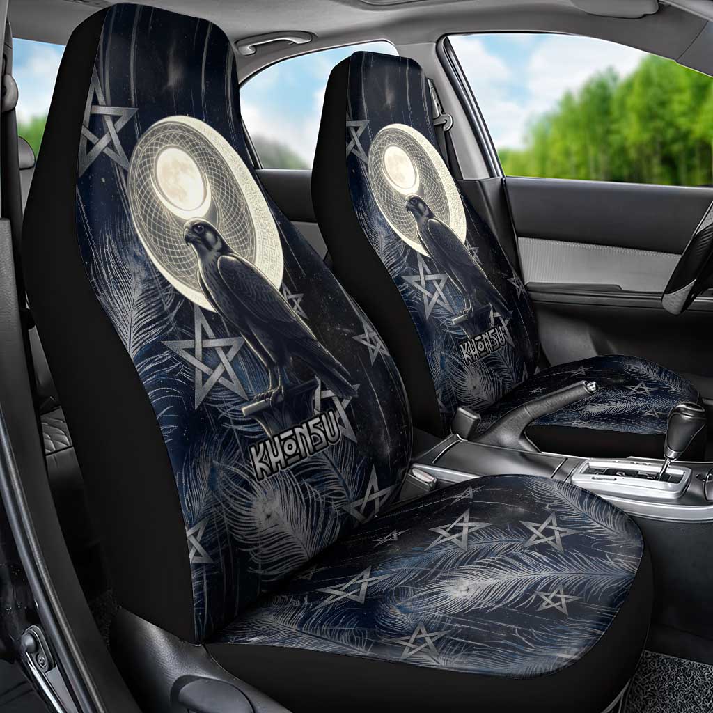 Khonsu Car Seat Cover Ancient Egyptian Dark Feather Pattern, Moonlit Raven Symbol, and Eye Lotus - African Pride