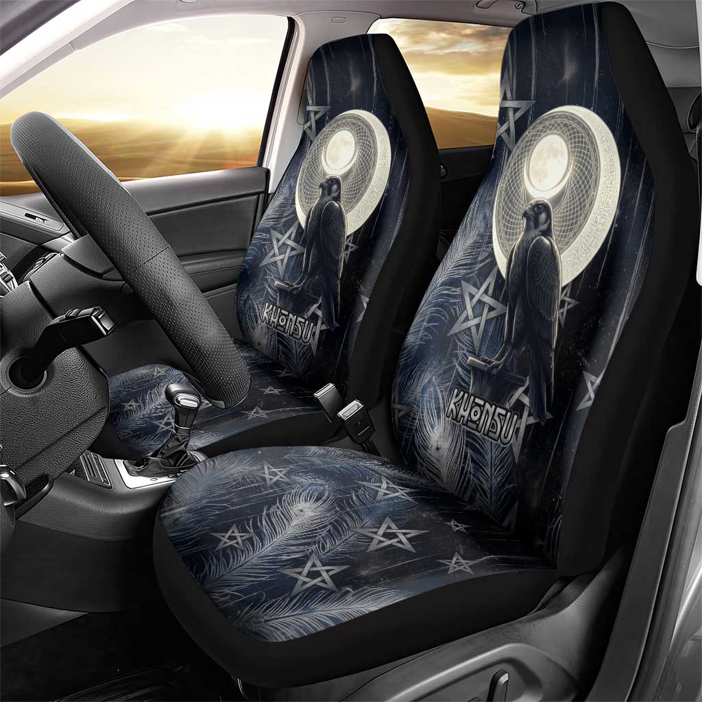 Khonsu Car Seat Cover Ancient Egyptian Dark Feather Pattern, Moonlit Raven Symbol, and Eye Lotus - African Pride
