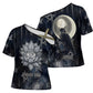 Khonsu Cross Shoulder Shirt Ancient Egyptian Dark Feather Pattern, Moonlit Raven Symbol, and Eye Lotus - African Pride