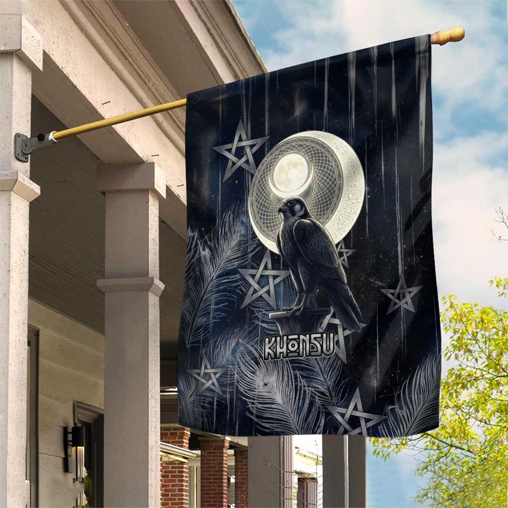 Khonsu Garden Flag Ancient Egyptian Dark Feather Pattern, Moonlit Raven Symbol, and Eye Lotus - African Pride
