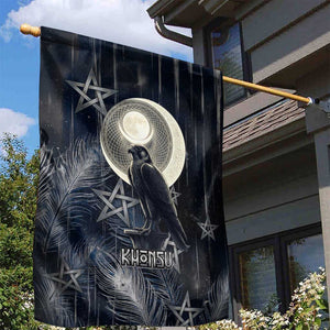 Khonsu Garden Flag Ancient Egyptian Dark Feather Pattern, Moonlit Raven Symbol, and Eye Lotus - African Pride