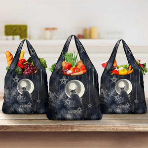 Khonsu Grocery Bag Ancient Egyptian Dark Feather Pattern, Moonlit Raven Symbol, and Eye Lotus - African Pride