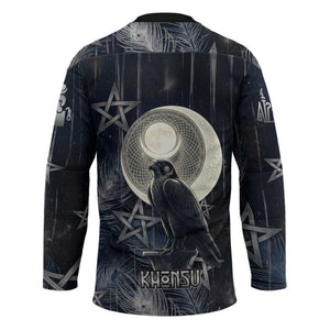 Khonsu Hockey Jersey Ancient Egyptian Dark Feather Pattern, Moonlit Raven Symbol, and Eye Lotus - African Pride