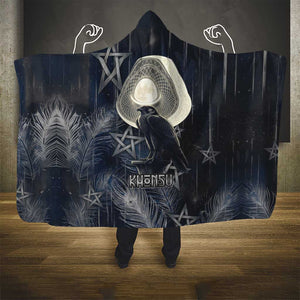 Khonsu Hooded Blanket Ancient Egyptian Dark Feather Pattern, Moonlit Raven Symbol, and Eye Lotus - African Pride