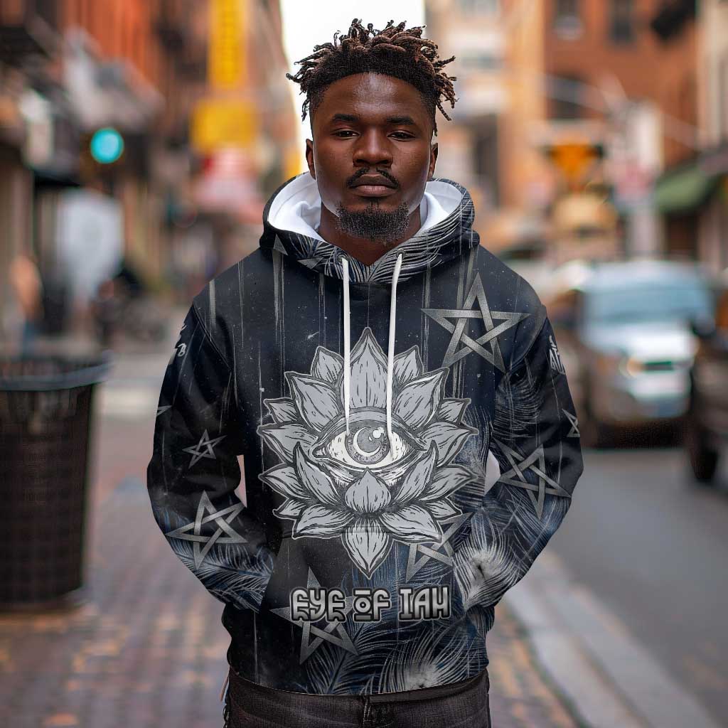 Khonsu Hoodie Ancient Egyptian Dark Feather Pattern, Moonlit Raven Symbol, and Eye Lotus - African Pride