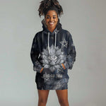 Khonsu Hoodie Dress Ancient Egyptian Dark Feather Pattern, Moonlit Raven Symbol, and Eye Lotus - African Pride