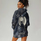 Khonsu Hoodie Dress Ancient Egyptian Dark Feather Pattern, Moonlit Raven Symbol, and Eye Lotus - African Pride