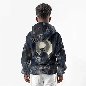 Khonsu Kid Hoodie Ancient Egyptian Dark Feather Pattern, Moonlit Raven Symbol, and Eye Lotus - African Pride