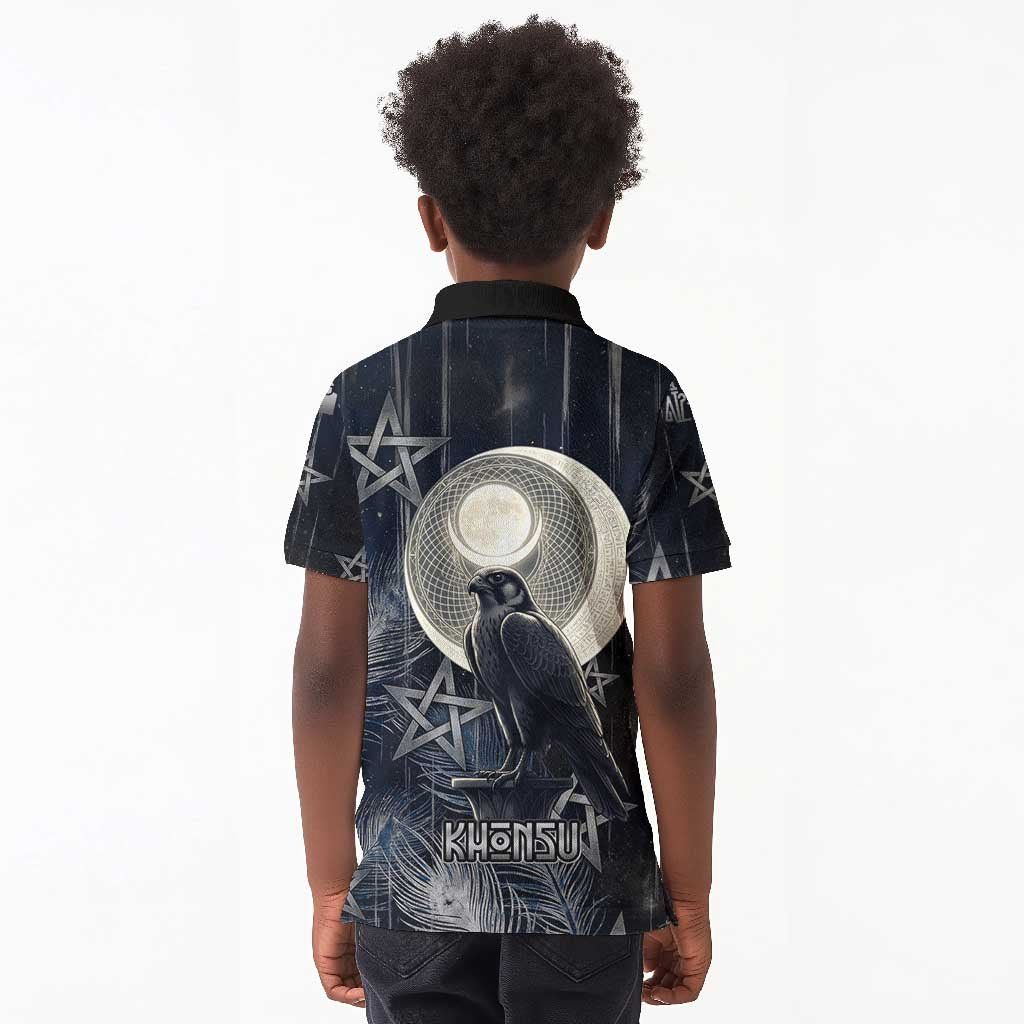 Khonsu Kid Polo Shirt Ancient Egyptian Dark Feather Pattern, Moonlit Raven Symbol, and Eye Lotus - African Pride